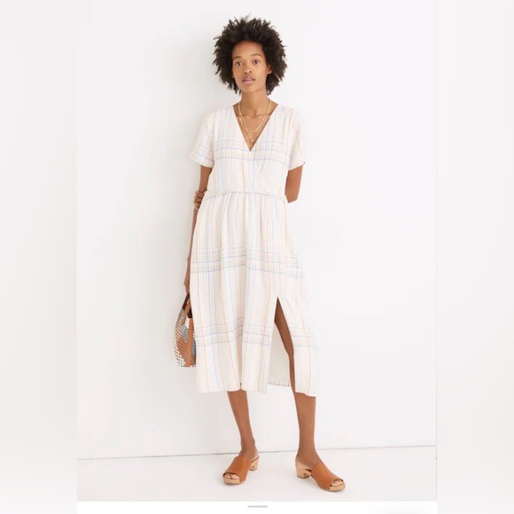 Madewell Dresses & Skirts - Madewell Linen Clara Midi Dress in Plaid | Size M